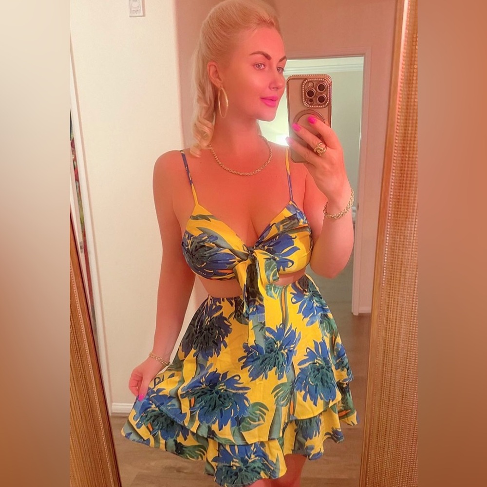 Vibrant Yellow and Blue Floral Dress
